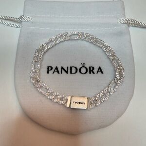 Pandora Silver Pavé Curb Chain Bracelet with Branded Clasp 7 inch